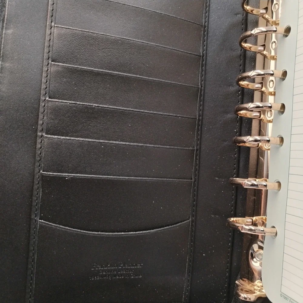 Franklin Planner‎ Classic Leather Zipper Binder 7 Ring Organizer Black 19624.498